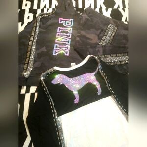 Victoria's Secret Pink 3pc Camo Iridescent Sequin Bling Set. XL.